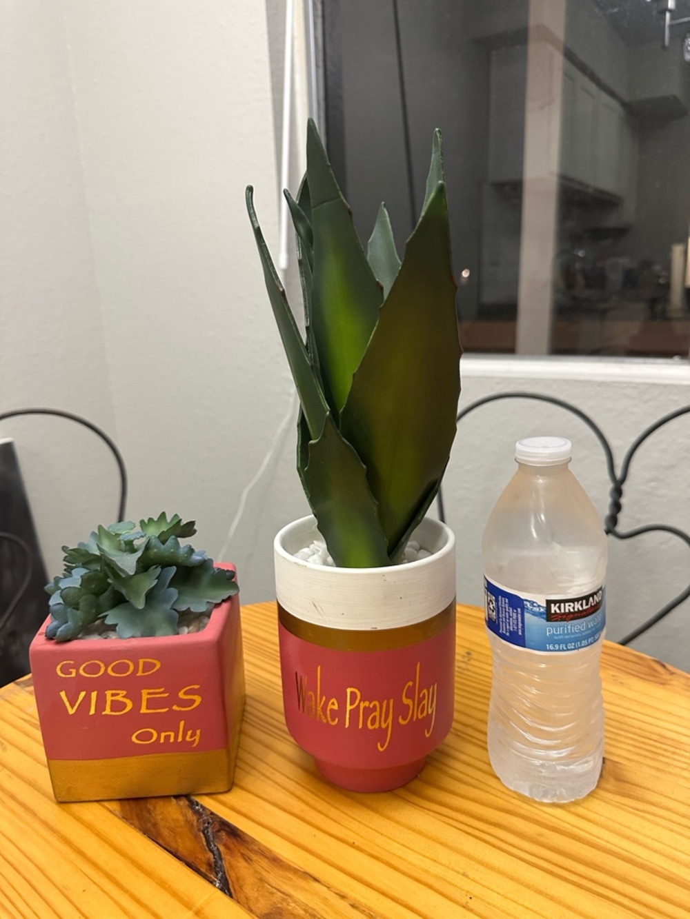 Pink and Gold 'Wake Pray Slay' Decorative Planter and Good Vibes only Planter